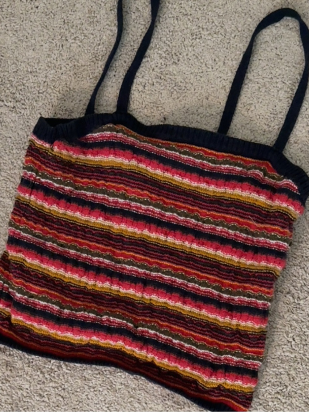 Fairycore Rainbow Striped Crop Crochet Knit Tank Top Tube Straps L - Picture 6 of 7